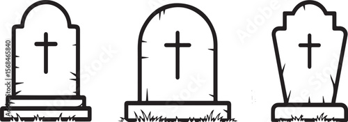 Three gravestones with crosses cemetery headstones memorial vector