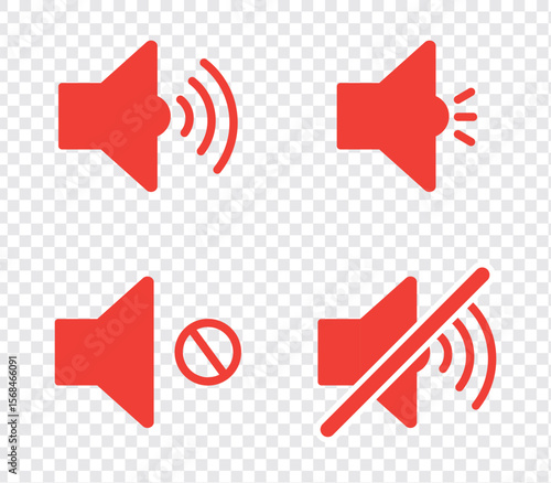 Speaker icon set with ring, mute, 50% volume, silent, increase and decrease symbol in circle in black white color stoke style