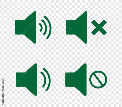 Sound off and on icon, an icon that increases and reduces the sound. Icon showing the mute. A set of sound icons with different Sound signal levels in a flat style. EPS 10