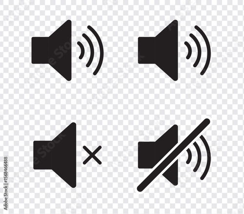 Sound off and on icon, an icon that increases and reduces the sound. Icon showing the mute. A set of sound icons with different Sound signal levels in a flat style. EPS 10