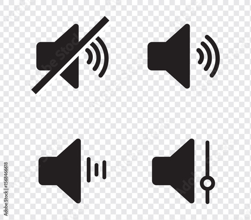 Sound off and on icon, an icon that increases and reduces the sound. Icon showing the mute. A set of sound icons with different Sound signal levels in a flat style. EPS 10