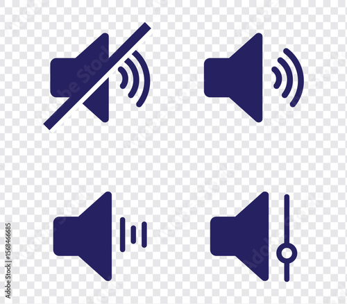Sound off and on icon, an icon that increases and reduces the sound. Icon showing the mute. A set of sound icons with different Sound signal levels in a flat style. EPS 10