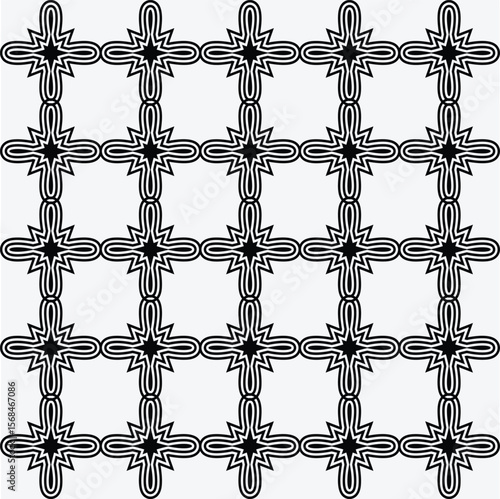 Monochrome Geometric Ornamental Symmetric Pattern – Seamless Tileable Design