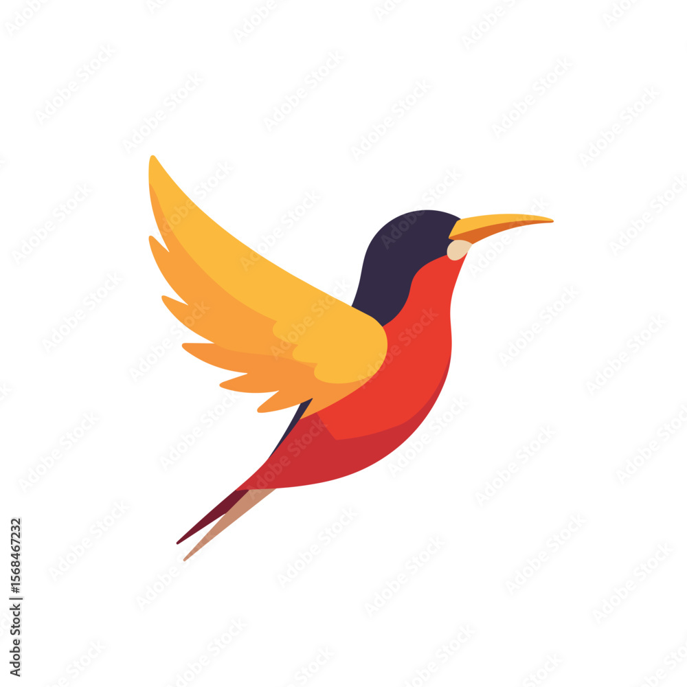 Fototapeta premium Colorful bird with wings spread in a flat design on transparent background 