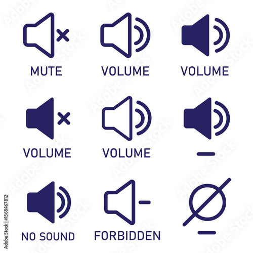 speaker icon set. noise icons symbol. sound level. silent signs. Volume symbol