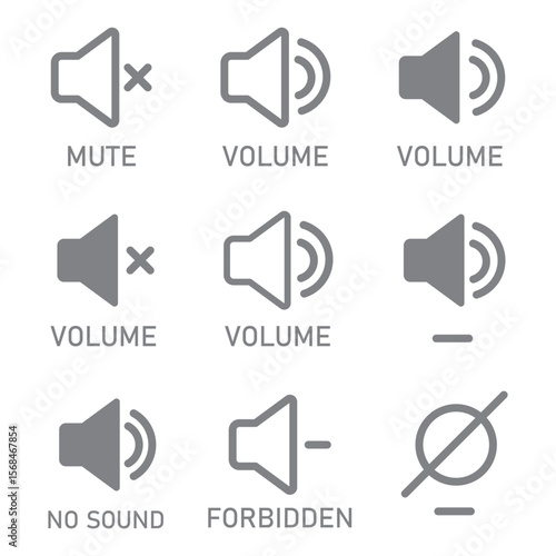 speaker icon set. noise icons symbol. sound level. silent signs. Volume symbol