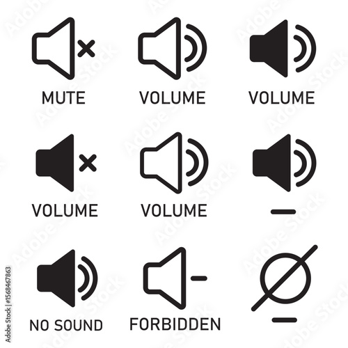 speaker icon set. noise icons symbol. sound level. silent signs. Volume symbol