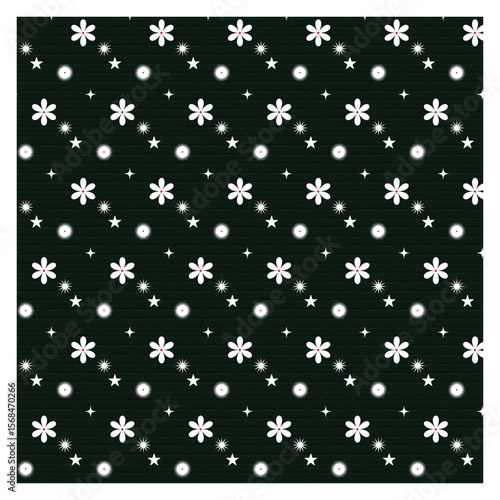 White Floral Motif on Dark Green – Elegant Botanical Pattern