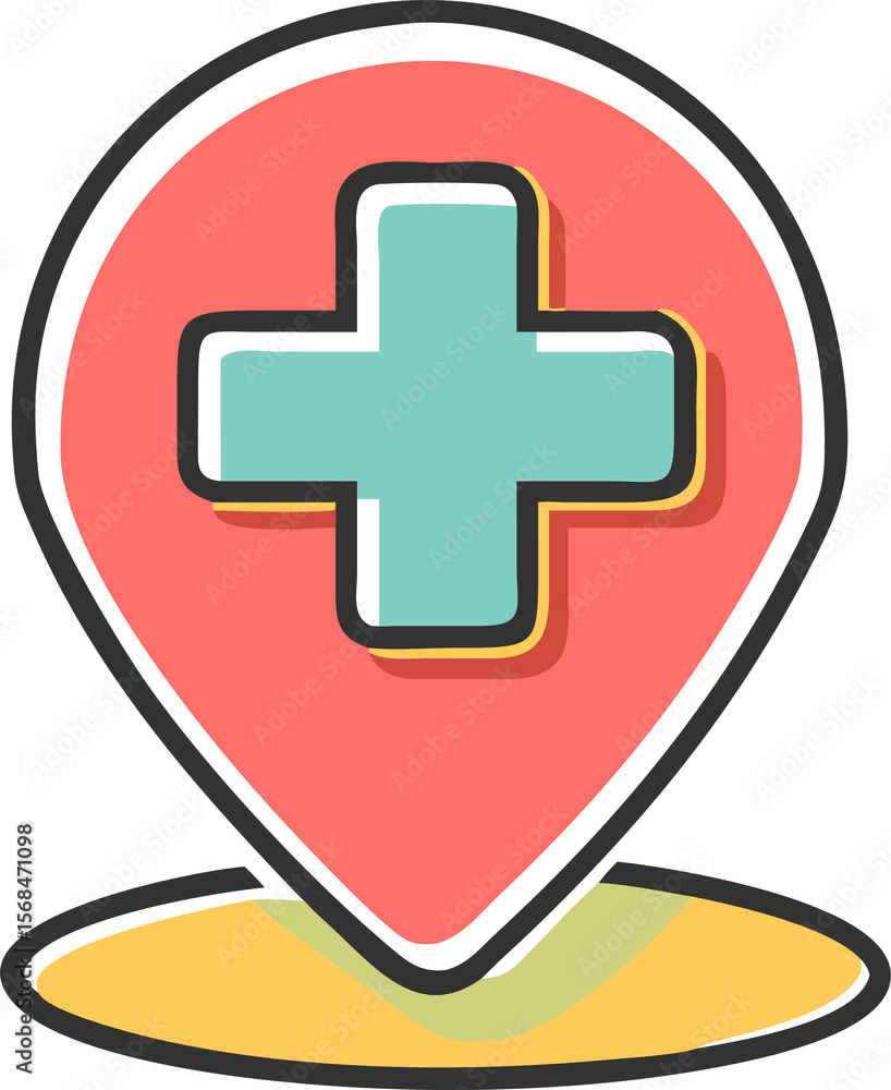 Obraz premium Colorful Medical Location Pin Icon Illustration for Healthcare Services and Emergency Assistance, Ideal for Maps and Mobile Applications, Isolated on Transparent Background