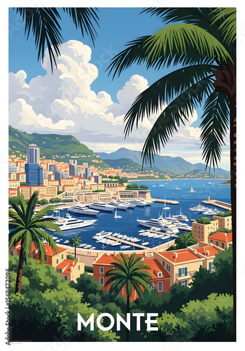 Wallpaper Mural Scenic monte carlo harbor with luxury yachts and palm trees under a blue sky Torontodigital.ca