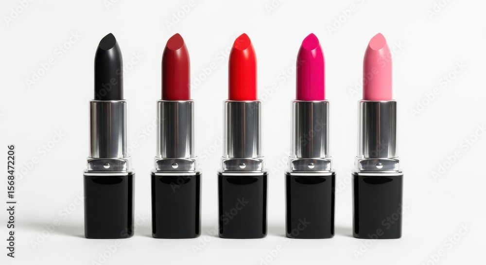 A row of colorful lipsticks isolated on white background A row of colorful lipsticks isolated on white background