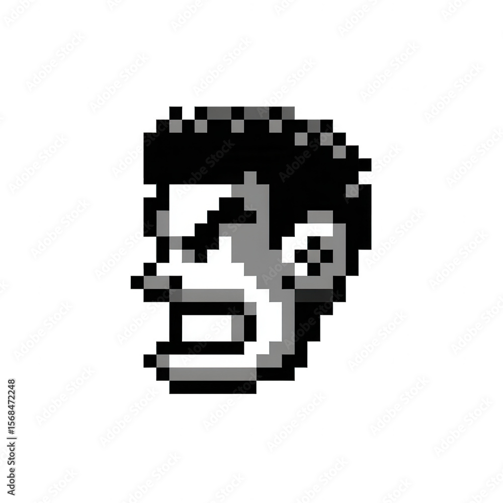Fototapeta premium 8-bit pixel art logo of an angry soccer player's head, white background, png, transparent