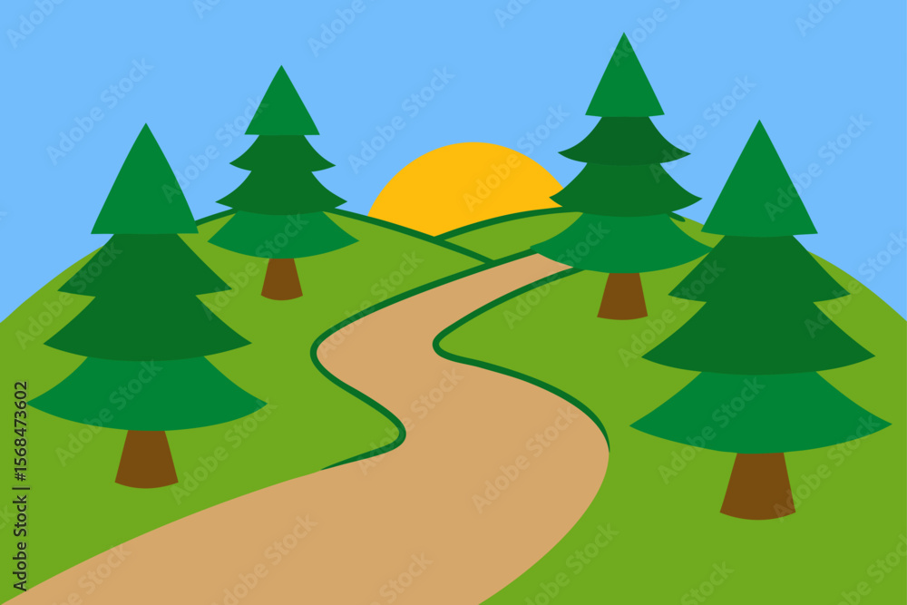 Obraz premium Stylized Vector Landscape With Hills And Footpath