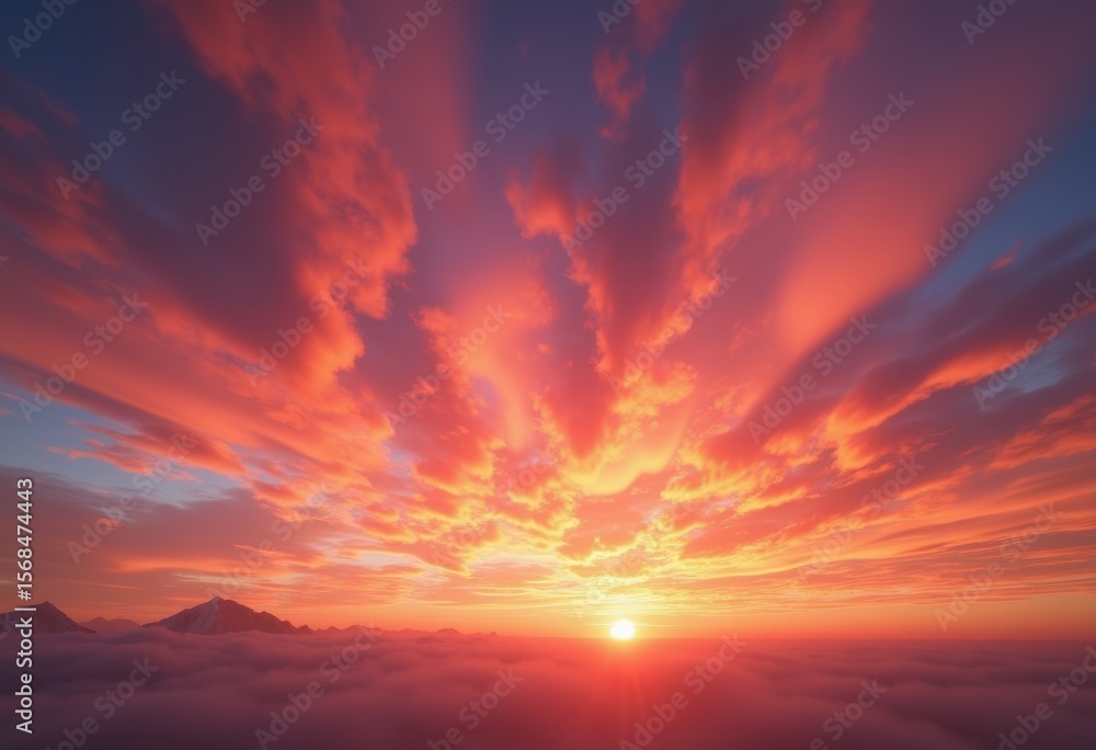 Fototapeta premium dramatic cloud patterns sunset horizon colorful sky atmosphere natural beauty vivid twilight, nature, dusk, flare, view, landscape, reflection, scenery