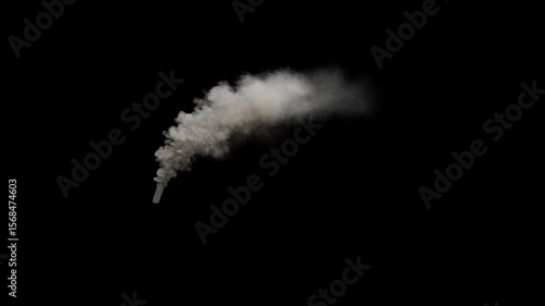 Thick rising smoke from an industrial smoke stack or factory chimney, seamlessly looping, 4k 24p, alpha channel for transparent background