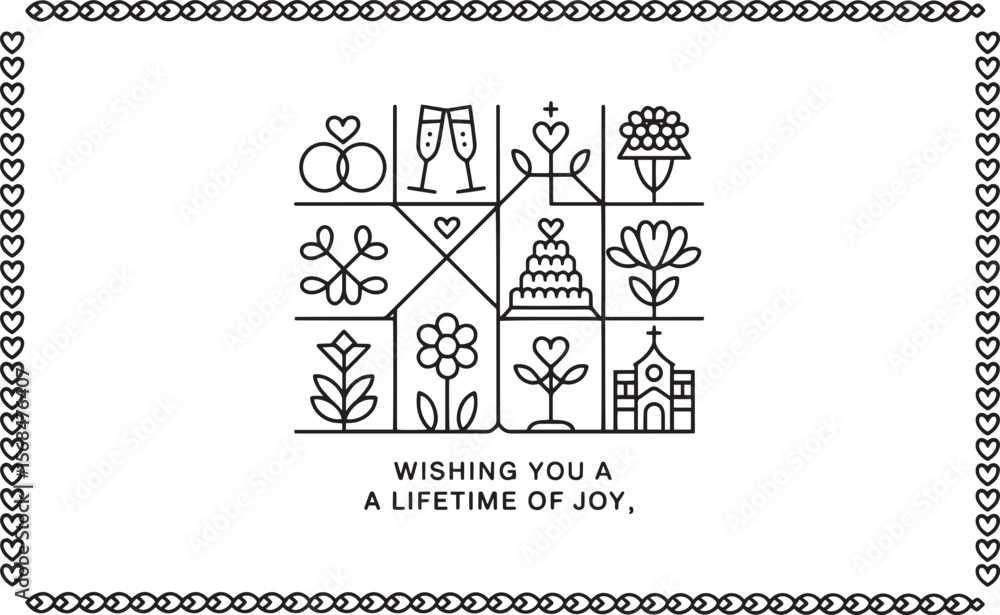 Fototapeta premium Minimal Line Icons Set – Romantic Love and Wedding Essentials for Modern Couples
