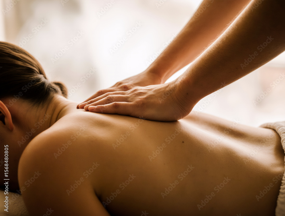 Fototapeta premium Close up of a woman receiving back massage at spa