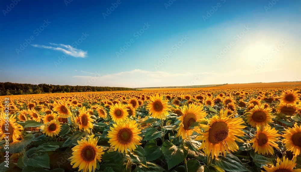 Obraz premium vibrant field of sunflowers under clear blue sky