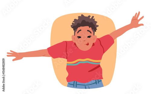 Silly boy child cartoon character fooling around grimacing face teasing showcasing mischief behavior