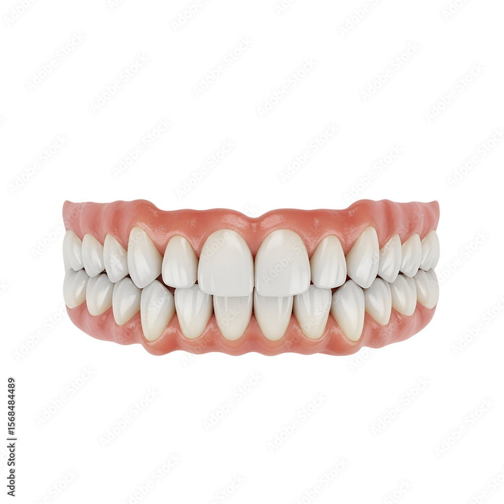 Obraz premium Realistic 3d rendering of complete dentures featuring healthy and perfectly aligned teeth PNG file isolated on transparent background cut out, clipping path, social media, Advertisement, high qualit.