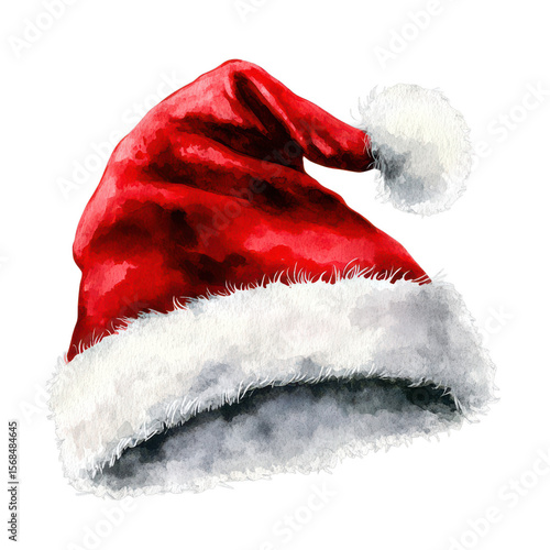 . Santa hat watercolor illustration isolated on transparen subject
