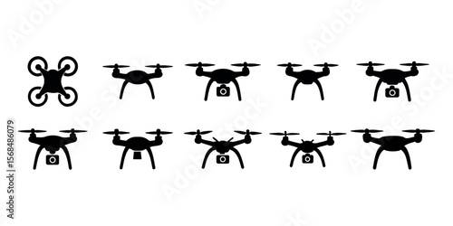 Drone Silhouette Icons for Quadcopter and Aerial View