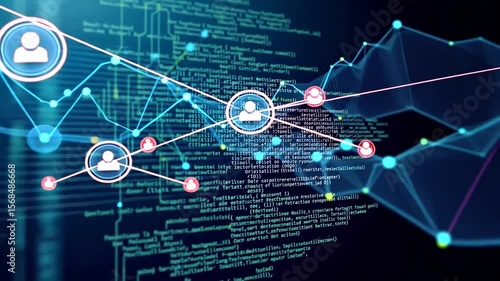 Wallpaper Mural Animated technological background with data connection lines and user icons for technology concept Torontodigital.ca