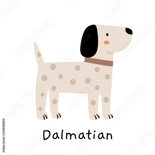 Cute Dalmatian illustration in a minimalist Scandinavian style. Perfect for nursery wall art, kids' room decor, or baby printables featuring adorable dog-themed artwork.