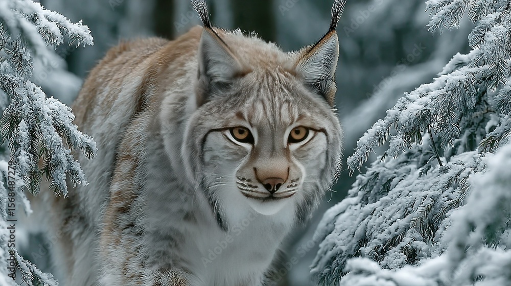 Fototapeta premium Close-up of Lynx in Winter Forest