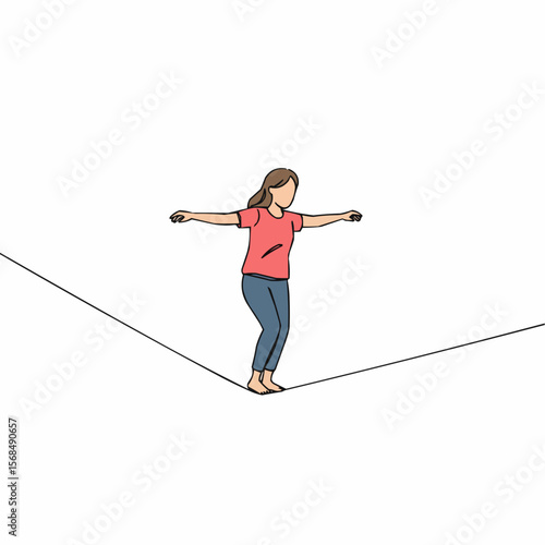 Young woman balancing on slackline with arms outstretched outdoors  
