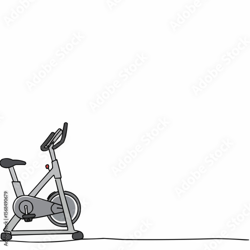 Exercise bike in minimalistic style on plain white background  