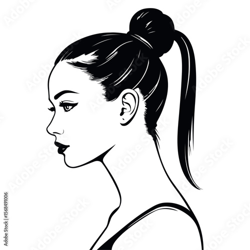 Dynamic ponytail flow athletic profile vector for gym promotions sports nutrition and women empowerment content