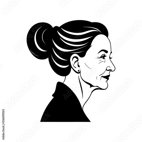 Mature woman profile detailed hair texture aging process vector for beauty industry anti-aging products and life stage content