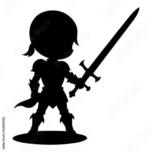 Girl knight silhouette adventurous heroine vector for fantasy stories gender-neutral toys and empowerment campaigns