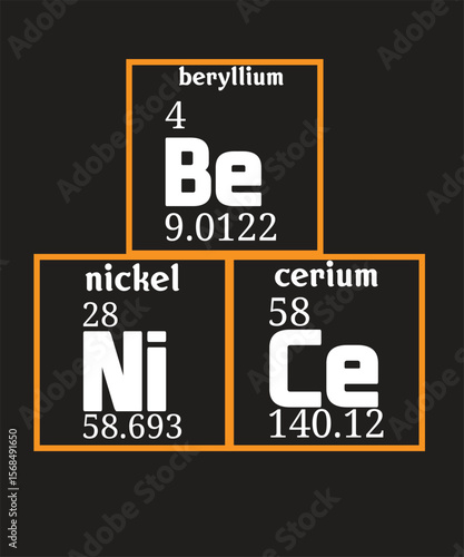 Be Nice periodically graphic design, t-shirt design idea, periodic table graphic design. 