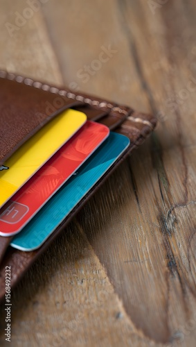 Closeup of leather wallet with credit cards for banking finance and personal use