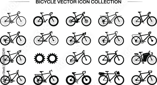 "Minimal Bicycle Vector Silhouette Icon Set – Clean Cycling Illustration Collection for Urban, Sports, and Retro Themed Designs"


