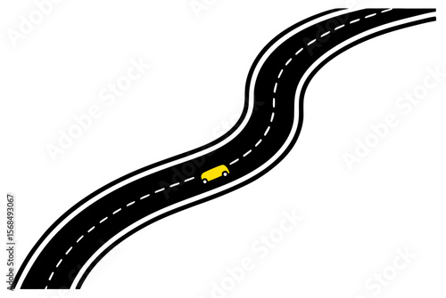 Winding asphalt road vector illustration with a long, curvy path design on a white background