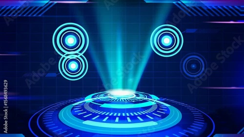 Futuristic HUD interface with glowing circles and platform