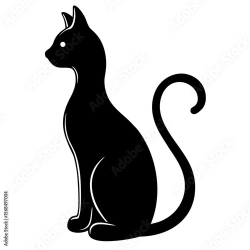 Black cat silhouette sitting elegantly vector