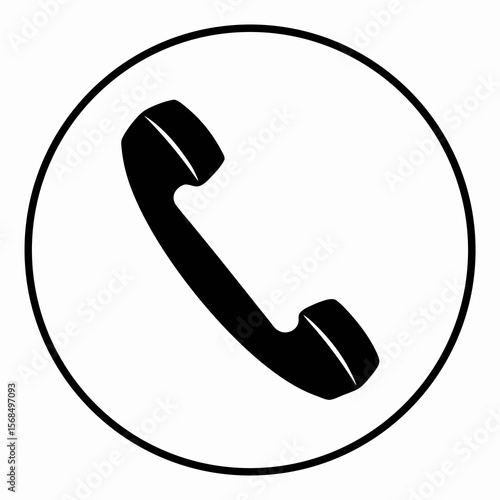 Black telephone handset icon in circle communication