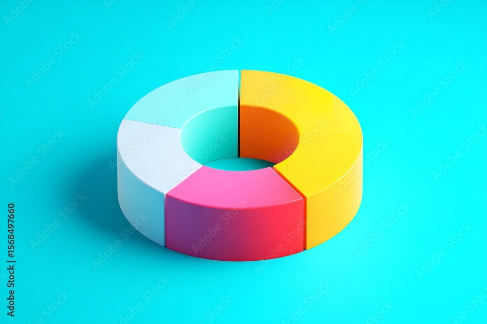 Fototapeta premium Colorful 3D pie chart on bright blue background showcasing data visualization in a modern design