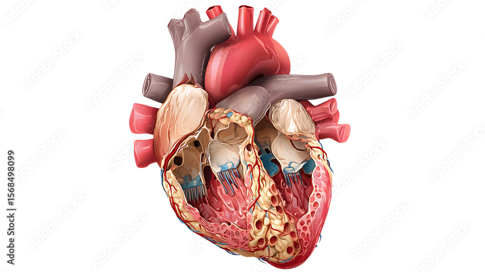 Naklejka premium detailed anatomical illustration of a human heart, isolated on transparent background