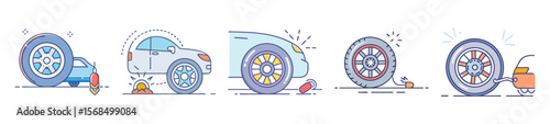Car tire problems and solutions depicted in a simple illustrative format
