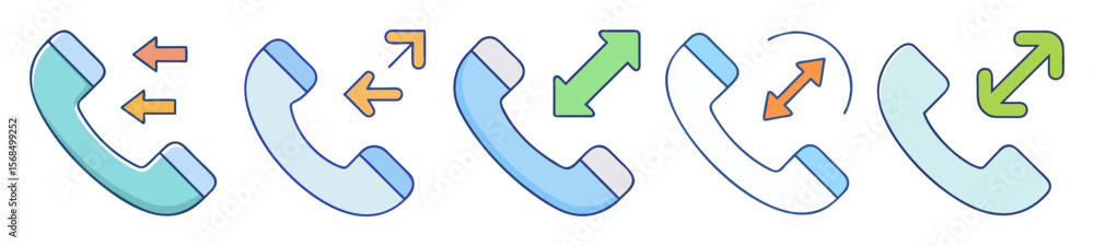 Phone call transfer and forwarding communication concept with directional arrows and receivers Phone call transfer and forwarding communication concept with directional arrows and receivers