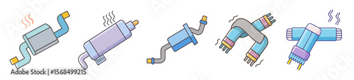 Cartoon Illustration Featuring Vehicle Exhaust Systems and Stylish Winter Scarves