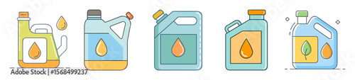 Variety of colorful motor oil containers with a sustainable concept for vehicle