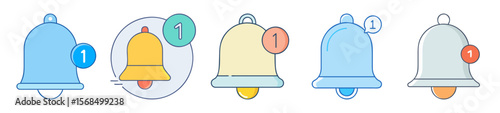 Multiple notification bells with a notification badge indicating one new alert