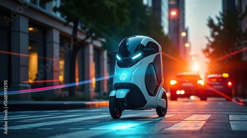 Future scooter crosses city street
