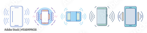 Illustrations representing cell phones vibrating, indicating a notification or incoming call
